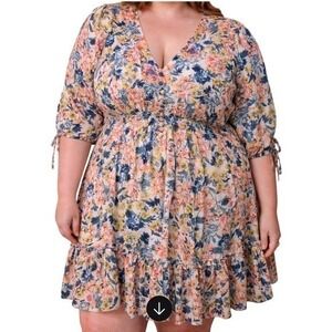 Taylor 16 Plus Boho Floral Twee Cottagecore Tiered Ruffle Spring Mini Dress